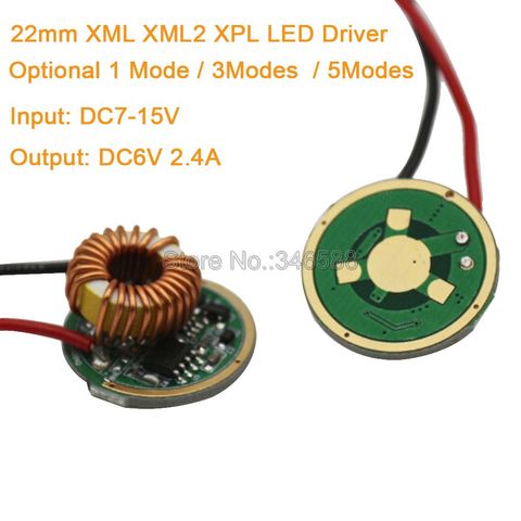 1 unidad de 12V (7-15V) de entrada, controlador LED de 22mm, 1 MODO/3 modos/5 modos de Salida DC3.7V 2.8A para 1 ud. Cree XML2 XML XPL ► Foto 1/6