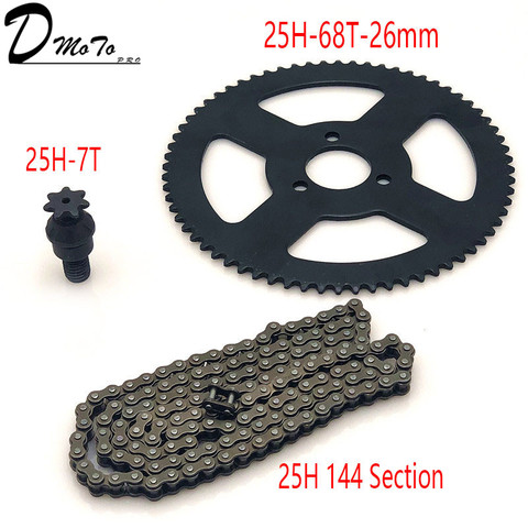 25H cadena 144 eslabones, 25H 68 dientes piñón trasero, 7 dientes eje de rueda dentado para triciclo eléctrico Mini bolsillo para Mini bicicleta ATV Quad ► Foto 1/6