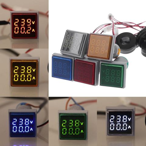 Voltímetro Digital LED cuadrado amperímetro 22mm luces de señal Volt voltaje amperio medidor de corriente probador de medición AC 60-500V ► Foto 1/6