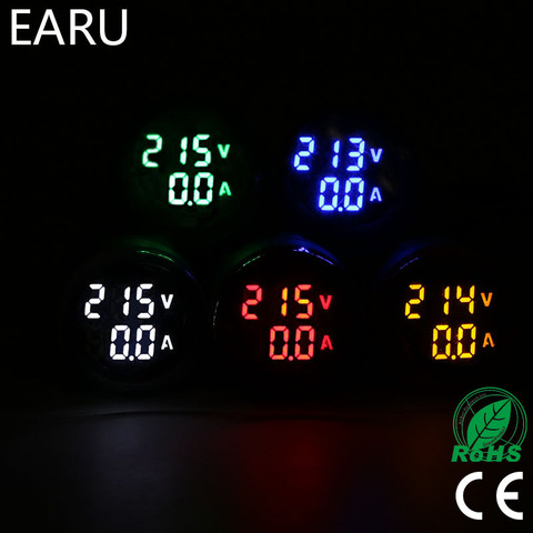 Mini voltímetro Digital redondo, amperímetro de 22mm, CA de 20-500V, 0-100A, amperímetro de voltaje de amperios, medidor de doble indicador LED, luz piloto ► Foto 1/6