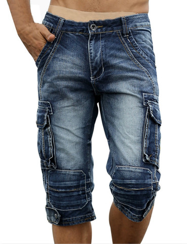 Pantalones cortos de mezclilla Retro para hombre, Vaqueros cortos desgastados de estilo militar con múltiples bolsillos, desgastados con ácido Vintage ► Foto 1/6