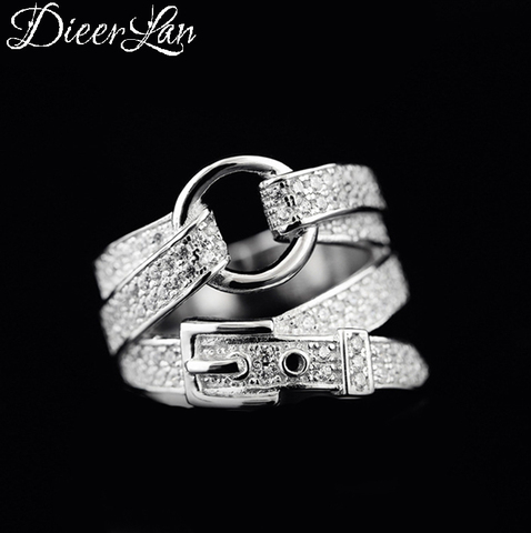 DIEERLAN, anillos de cinturón de circón plateado esterlina 925 a la moda bohemio para mujer, dedo grande de boda con anillo de compromiso, joyería elegante ► Foto 1/3