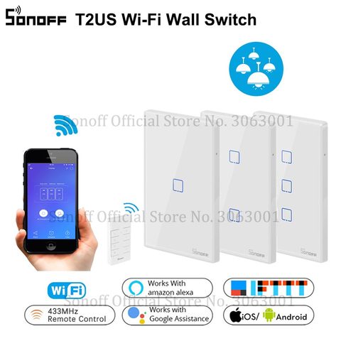 SONOFF T2US TX Smart Wifi interruptor de luz de pared táctil con borde Smart Home 1/2/3 Gang 433 RF/voz/Control de aplicación funciona con Alexa ► Foto 1/6