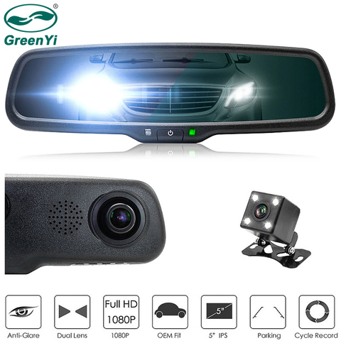 GreenYi-pantalla LCD IPS HD de 5 pulgadas para coche, 1080P, atenuación automática, antideslumbrante, DVR, soporte para espejo, Monitor, cámara, grabadora de vídeo Digital ► Foto 1/6