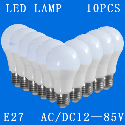 10 unids/lote E27 bombillas LED DC/AC 12V 24V 36V 48V 48V 6500k casa Camping emergencia puerta iluminación 3w 5w 7w 9w 12w 15w SMD2835 lámparas ► Foto 1/4