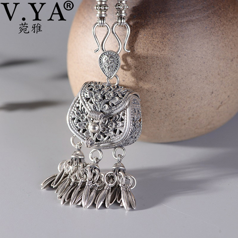 V YA S925 de plata esterlina collar pendiente para mujer borla Retro sobre collares con cadena mujeres elegante regalo de la joyería ► Foto 1/6