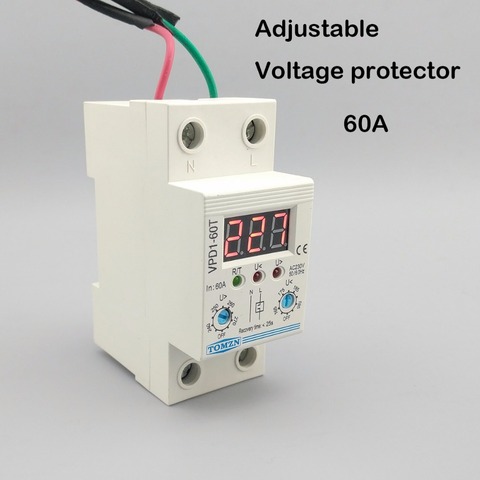 60A 220 V ajustable reconexión automática sobre voltaje y bajo voltaje relé dispositivo con voltímetro Monitor de voltaje ► Foto 1/6