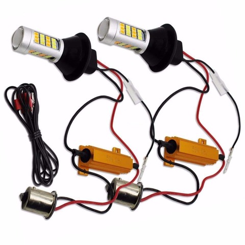 Bombilla LED de doble Color para iluminación de coche, luz de señal de giro diurna, 2 uds., 1156, de alta potencia, P21W, S25, BA15S, 2835, 42LED ► Foto 1/6