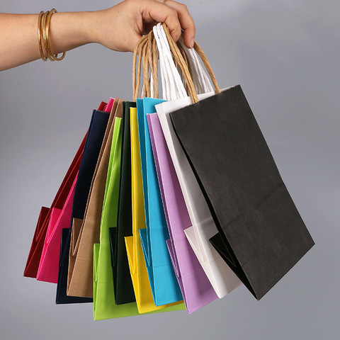 50 Uds 21x15x8cm DIY multifunción color suave bolsa de papel con asas mochila de regalo de Festival de compras bolsas de papel kraft bolsa de embalaje ► Foto 1/5