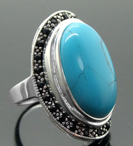 17X30mm turquesas azules gemas ovales 925 anillo de marcasita de plata esterlina ► Foto 1/3