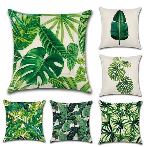 África planta Tropical impresa lomo funda de almohada verde de hojas ropa de cama fundas de almohada silla almohada cubierta decorativos almohada ► Foto 1/2