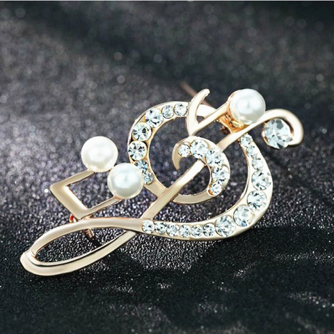 Broche nota musical de diamantes de imitación para mujer, perlas de cristal, Pin regalo, joyería para fiesta y boda, accesorios ► Foto 1/2