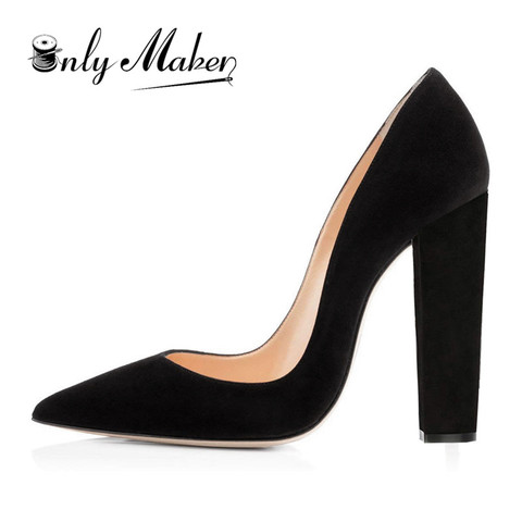 Onlymaker-zapatos de tacón grueso para mujer, calzado clásico de punta estrecha de 12cm, sin cordones, para boda, oficina, talla grande ► Foto 1/6