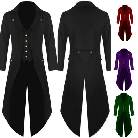Los hombres adultos traje victoriano Rojo Negro esmoquin de frac gótico Steampunk abrigo vestido traje abrigo uniforme para los hombres ► Foto 1/6