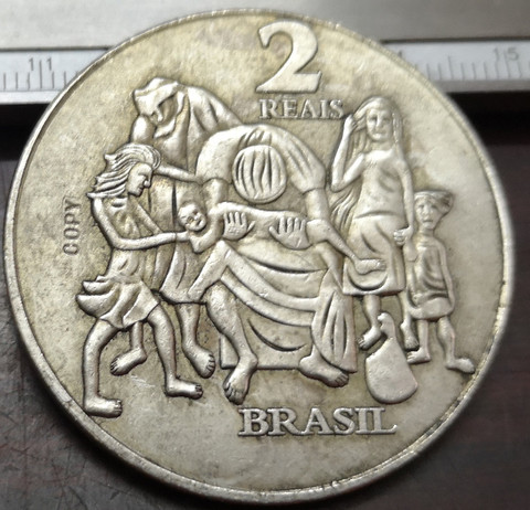 Moneda de copia chapada en plata Portinari, 2 reales, 2003 ► Foto 1/2