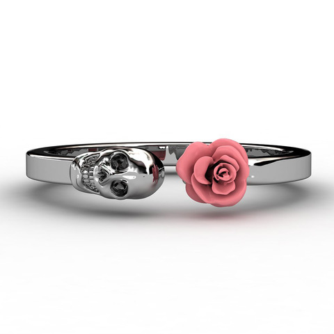 Moda cráneo rosa las mujeres anillo de gran oferta con estilo único 316L Punk Rock anillos de encanto femenino con incrustaciones de rosa roja anillos ► Foto 1/6