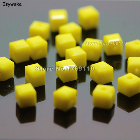 Unids Isywaka 100 piezas cubo 4mm Color amarillo sólido cuadrado Austria cuentas de cristal cuentas de vidrio espaciador suelto cuentas DIY fabricación de joyas ► Foto 1/1