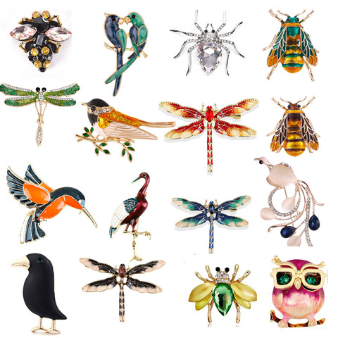 Broches de joyería de animales naturales de abeja libélula loro pájaro escarabajo broches para mujer disfraz broche alfileres regalo ► Foto 1/6