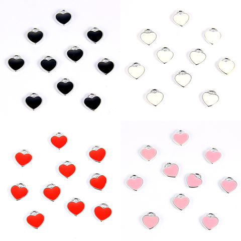 10 Uds negro blanco rosa rojo esmalte encantos colgante de amuletos de corazón para DIY collares pulseras joyas haciendo del encanto del corazón de la venta a granel ► Foto 1/6