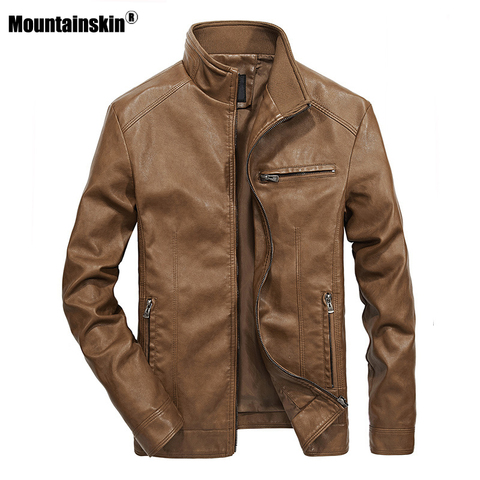 Chaquetas de piel de montaña para hombre chaquetas de cuero con cuello de pie abrigo de PU chaqueta de cuero de motocicleta para hombre Casual Slim ropa de marca 5XL SA521 ► Foto 1/6