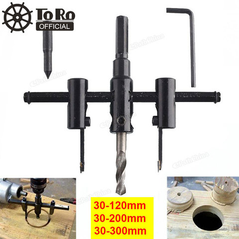 TORO 30mm-120/200/300mm aleación de acero ajustable agujero circular cortador con agujero de madera de plástico broca de sierra herramientas para carpintería ► Foto 1/6