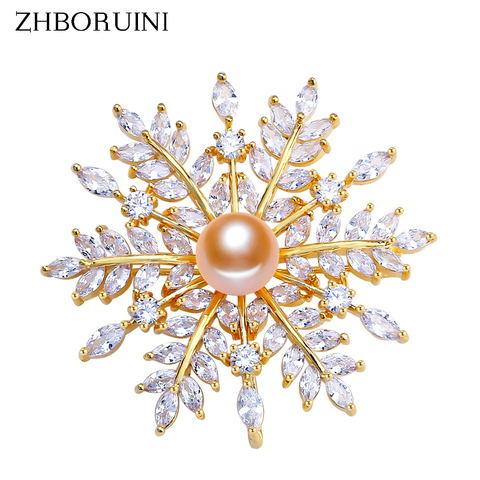 ZHBORUINI-broche de perlas naturales de agua dulce para mujer, joyería fina, broche de copos de nieve creativo, alfileres de perlas, accesorios, 2022 ► Foto 1/6