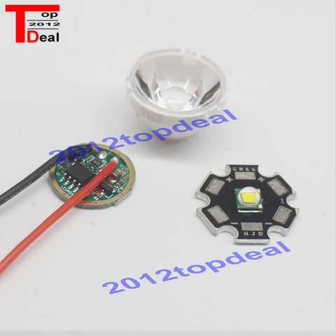 Envío libre del cree xm-l U2 LED T6 blanco 6500 K 20mm estrella PCB negro llevó 3.7 V conductor + lente con soporte ► Foto 1/3