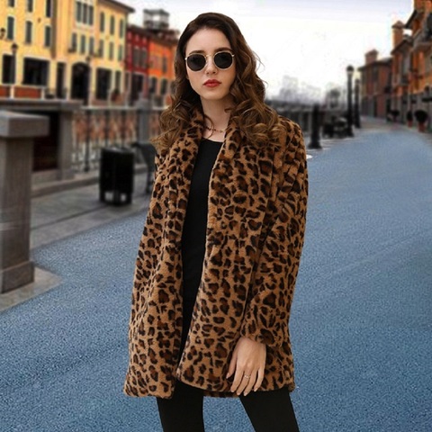 Abrigo de piel sintética para mujer, ropa de calle, abrigo cálido de felpa,  largo con estampado de leopardo, lujosa piel de imitación, chaqueta, abrigo  de piel - Historial de precios y revisión |