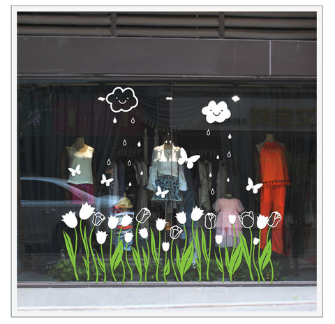 Película de ventana de flor de tulipán romántica decoración cálida tienda de stickers de pared tiendas Calcomanía para vidrio de ventana rodapiés línea de esquina drop-shipping ► Foto 1/6