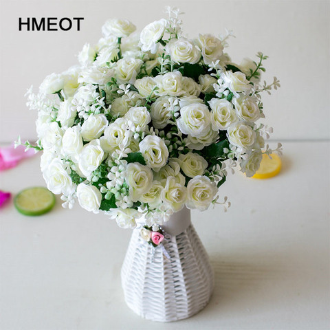 Mini rosas de flores artificiales de 15 cabezas, diseños de escenas de boda, flores falsas para decoración del hogar, escritorio, sala de estar ► Foto 1/6