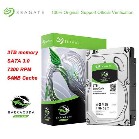 Seagate BarraCuda 3 TB 3,5 pulgadas interna 64 MB caché juego HDD 7200 RPM SATA 3,0 6 Gb/s disco duro unidad para PC de escritorio almacenamiento ► Foto 1/6