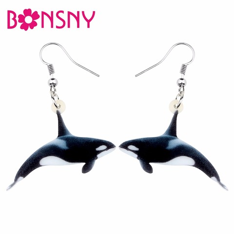 Bonsny-pendientes con forma de ballena para mujer y niña, joyería acrílica, aretes con forma de ballena, largos y grandes, accesorios ► Foto 1/5