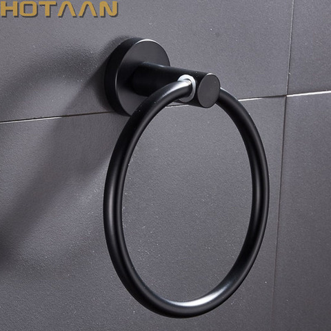 Toallero de baño de acero inoxidable con acabado negro mate, soporte montado en la pared, anillos redondos, YT-10991-H ► Foto 1/6