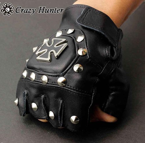 Chopper Cross-guantes sin dedos para motocicleta, de cuero auténtico, Punk, rockero, para conducir ► Foto 1/4