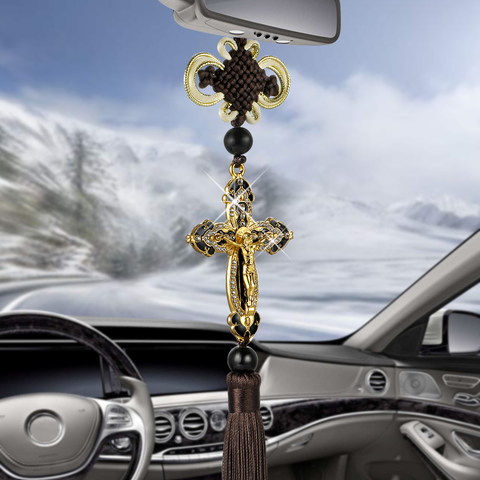 Colgante de Metal para espejo retrovisor de coche, Cruz de diamante, adorno religioso de Jesús, accesorios de estilo de coche, novedad ► Foto 1/6