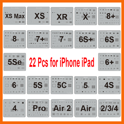 22 unids/lote IC Chip BGA Reballing Stencil Kits de soldadura plantilla para iPhone XS Max XR 8X8 7 6s 6 plus SE 5S iPad placa base ► Foto 1/6