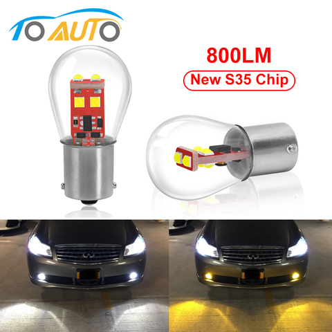 2 piezas P21W BA15S 1156 1157 BAY15D P21/5 W LED 1157 BA15D Led 6SMD S35 LED 800LM Coche luz de freno de cola 12V lámpara de estacionamiento automático ► Foto 1/6