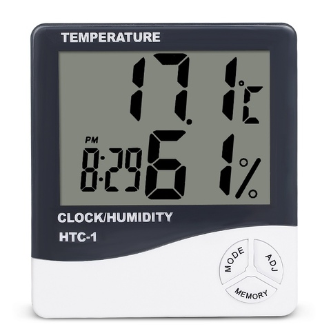 Termómetro Digital LCD para interiores, medidor electrónico de temperatura y humedad, higrómetro, alarma de estación meteorológica, reloj HTC-1 ► Foto 1/6