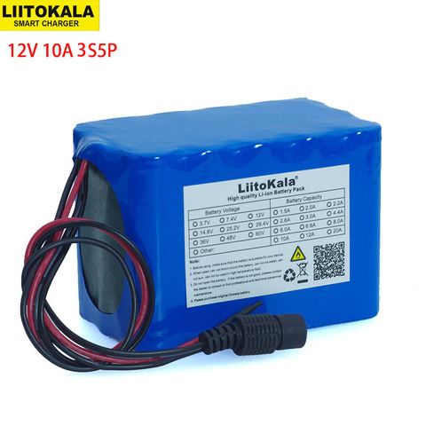 LiitoKala 100% nueva protección de gran capacidad 12 V 10Ah de litio 18650 pack de batería recargable 12 v 12 V 10000 mAh de capacidad con BMS ► Foto 1/4