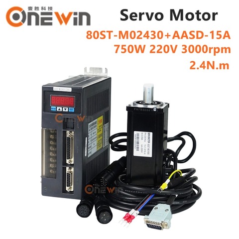 Kit de servomotor 80ST-M02430, 750W, 2.4Nm, CA, 80mm de diámetro, 3000rpm, controlador de partido, AASD-15A, imán permanente ► Foto 1/6