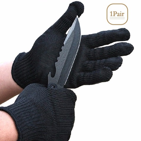 Guantes de seguridad anticortes para el trabajo, manoplas protectoras de Metal y alambre de acero inoxidable, de malla, de autodefensa, duraderas y antiestáticas, color negro ► Foto 1/6