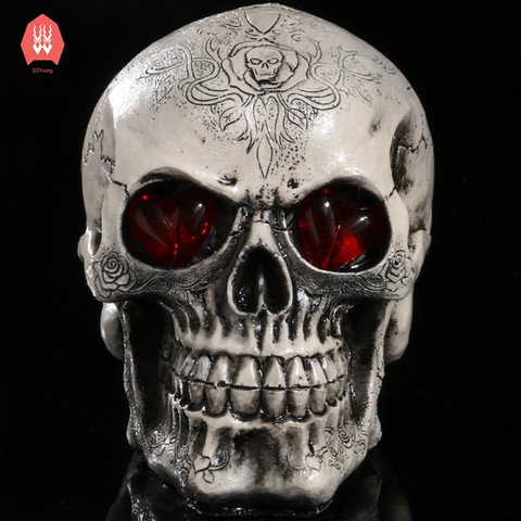 Ojos LED de resina, Cráneo, cabeza, estatua, Cráneo, demonio, escultura, decoración artesanal para el hogar, regalo de Halloween ► Foto 1/6
