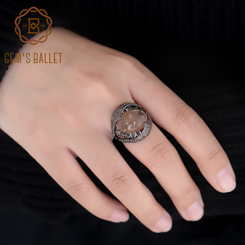 GEM'S BALLET-Anillo de cuarzo ahumado Natural ovalado para mujer, de Plata de Ley 925 auténtica, anillos Punk góticos Vintage para mujer, joyería fina para fiesta ► Foto 1/6