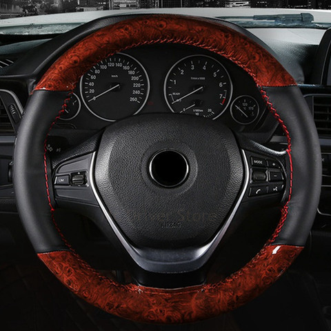 Cubierta del volante del coche de cristal de madera de cuero suave de cuero trenza con agujas hilo para Mercedes Benz 95-99 W210 Etc. ¡! De Madera de estilo ► Foto 1/6