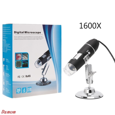 Microscopio Digital con USB, cámara endoscópica, lupa de 8LED con soporte de Metal, 1600X ► Foto 1/6