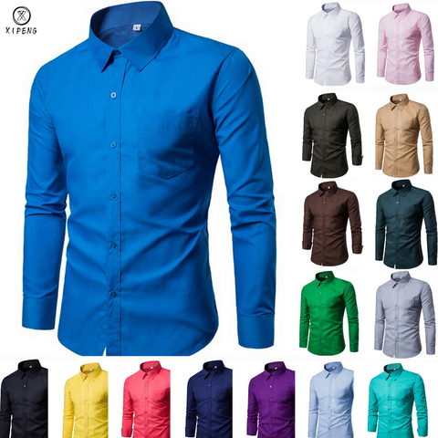 17 colores camisa para hombre 2022 nueva manga larga caliente Moda Para Hombre Camisas casuales Color sólido negocio Camisas Slim Fit masculina ► Foto 1/6