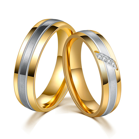 Anillo de acero inoxidable Color plata oro Zirconia cúbica pareja anillo de boda moda joyería de compromiso regalo de calidad para hombres y mujeres ► Foto 1/6
