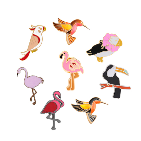 Alfileres de dibujos de pájaros Eeamel para mujer, broche de flamenco rosa, Chaquetas vaqueras de hombre, sombrero, solapa, Pin, animales voladores, insignia, regalos ► Foto 1/6