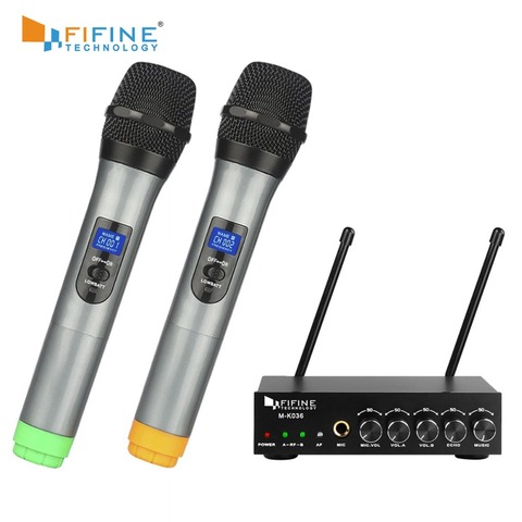 Fifine UHF micrófono de mano inalámbrico de doble canal, sistema de Karaoke fácil de usar con micrófono inalámbrico K036 ► Foto 1/6
