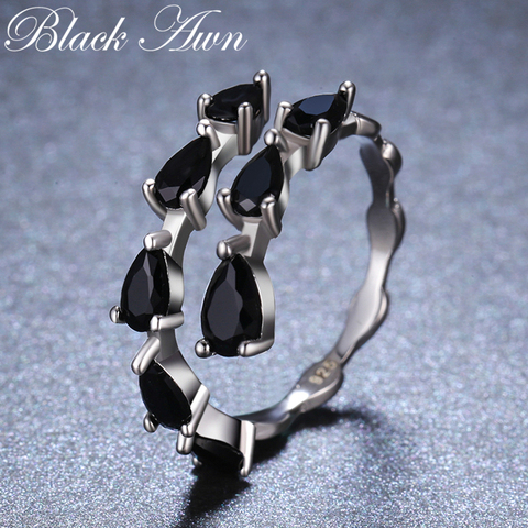 Blcak-anillo de compromiso de espinela negra para Mujer, bisutería de Plata de Ley 925, joyería fina, G062 ► Foto 1/6